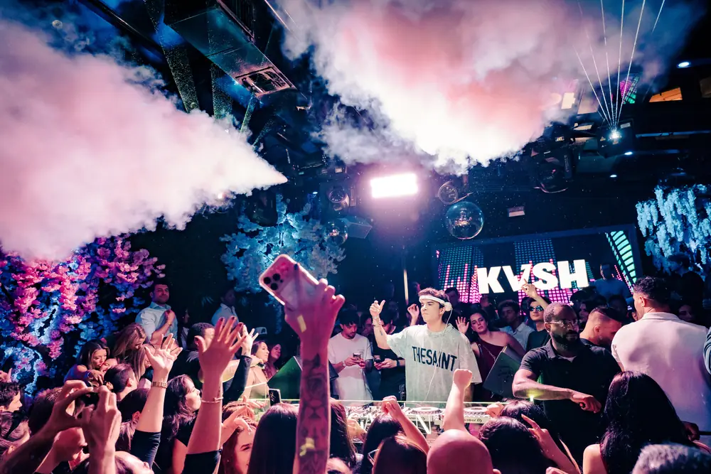 DJ no palco do WeFunk com fumaça e luzes